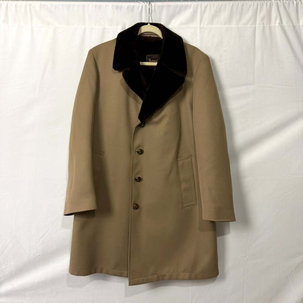 Botany 500 Size 38 Reg Tan Trench Overcoat Fully Faux Fur Lined Vintage